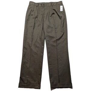 VAN HEUSEN TRAVLER Men 36X32 Classic Fit‎ Pleat Brown No-Iron Pants NEW